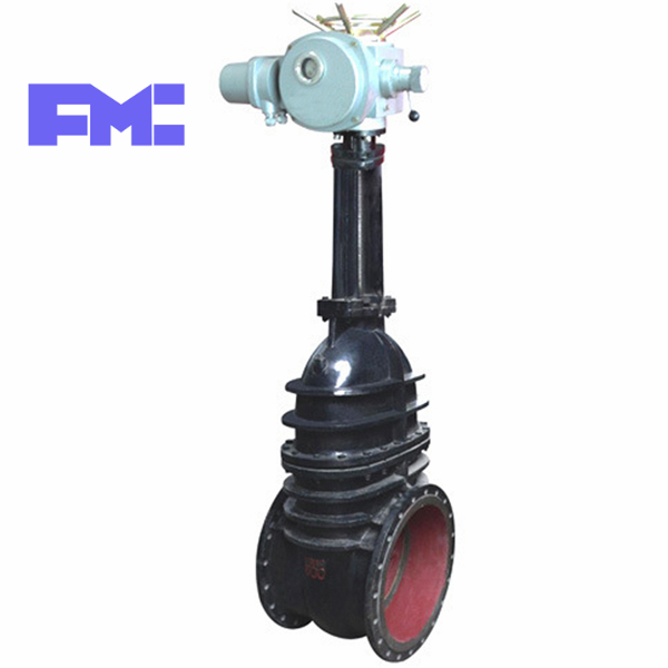 Rising stem wedge type cast iron flange electric gate valve