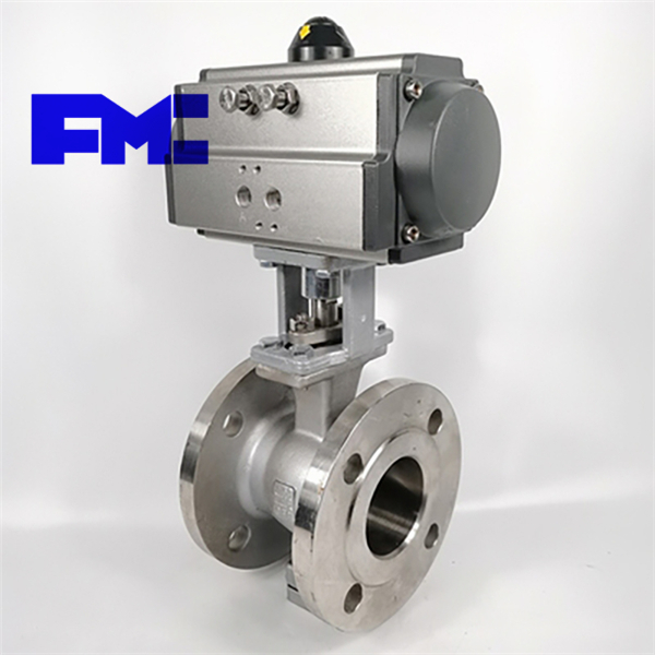 Pneumatic V-type stainless steel flange quick opening ball valve